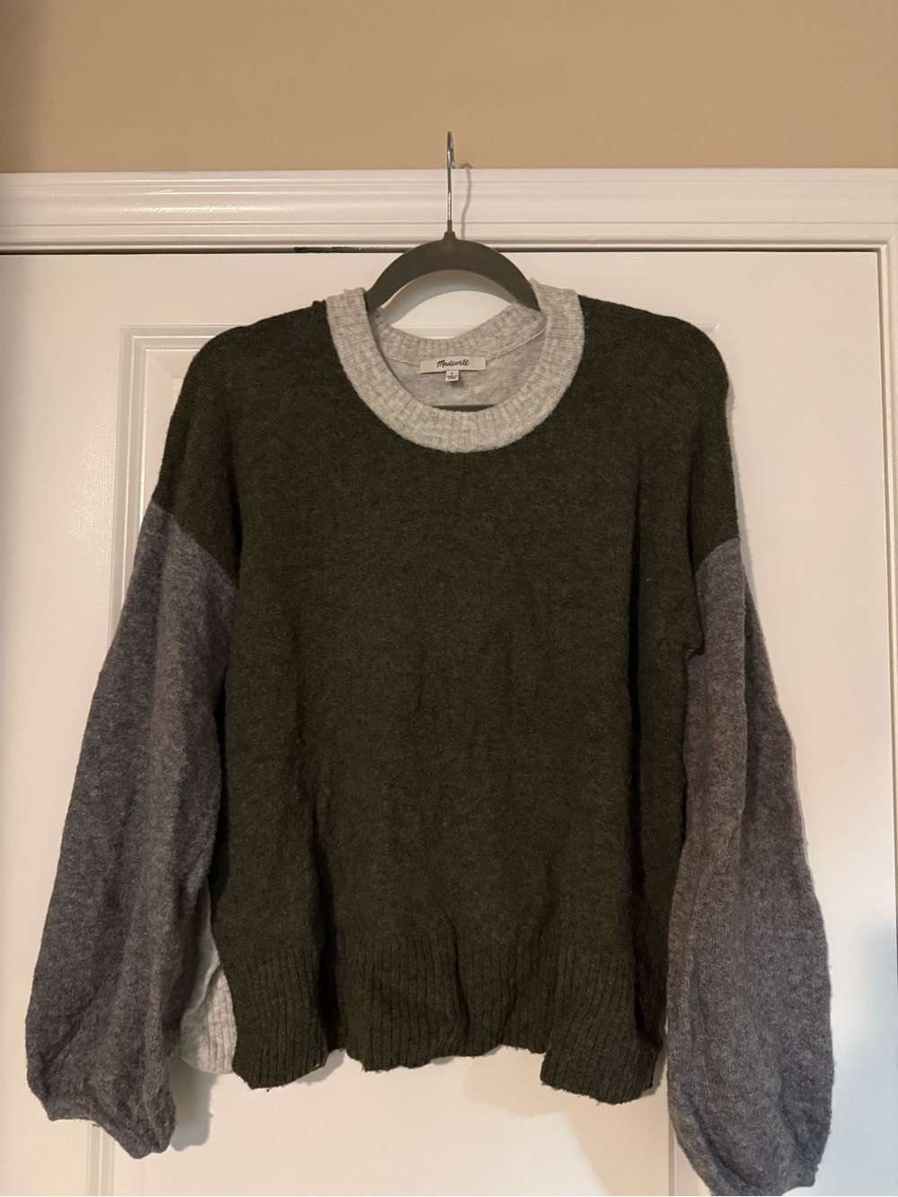 Madewell Crewneck Sweater in Olive Green & Gray